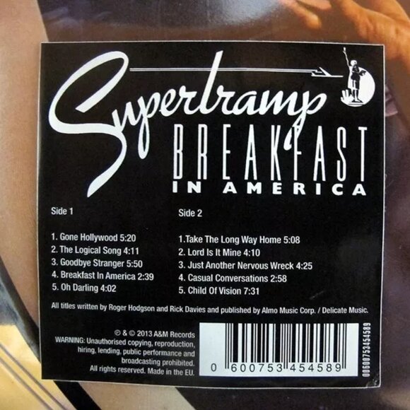 Supertramp Breakfast In America LP ~ Ltd Ed Picture Disc ~ Brand New! - Picture 3 of 3